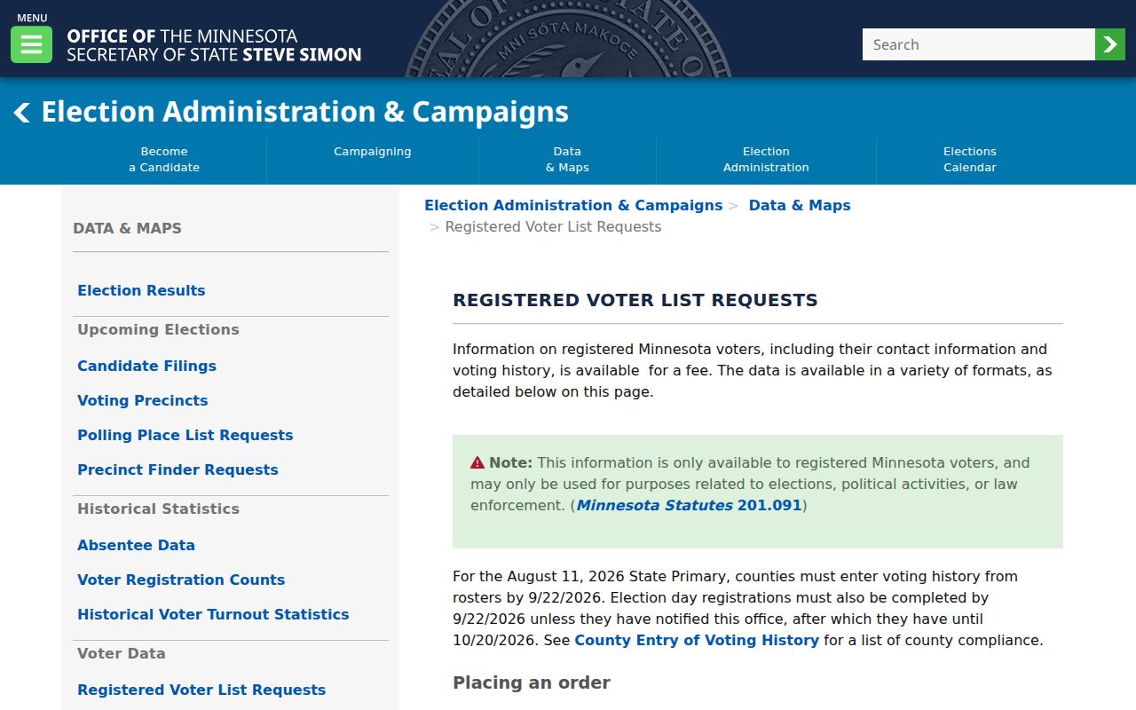 Blaine resident lookup reference showing Minnesota voter-file request options
