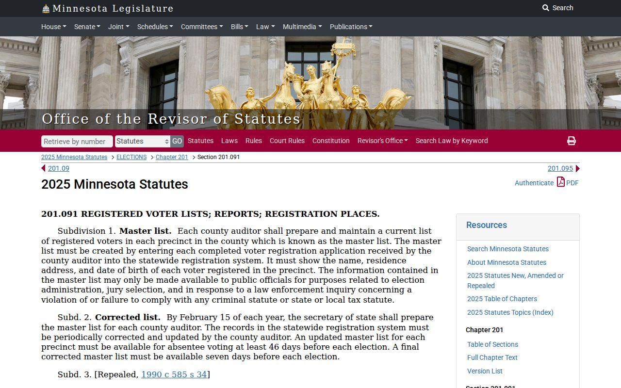 Blaine resident lookup reference showing Minnesota voter-list public-field statute
