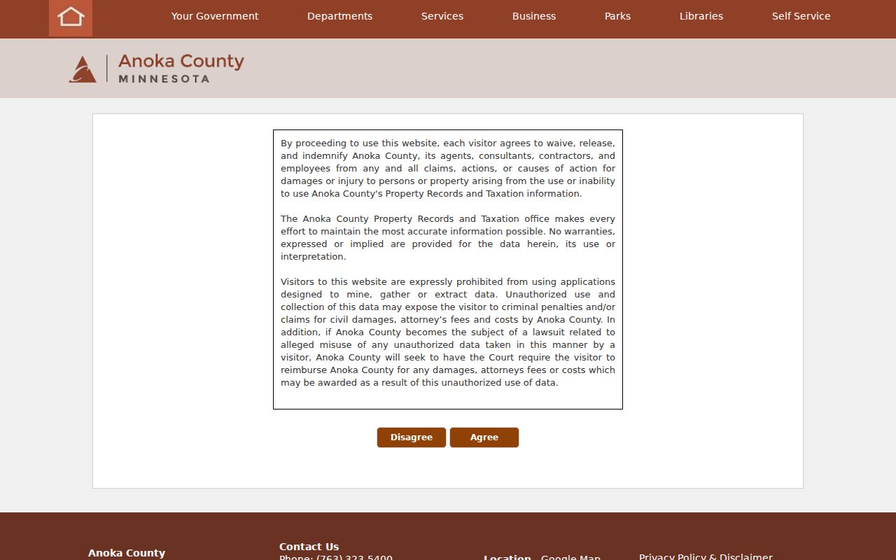 Blaine street directory view of the Anoka County combined property search status