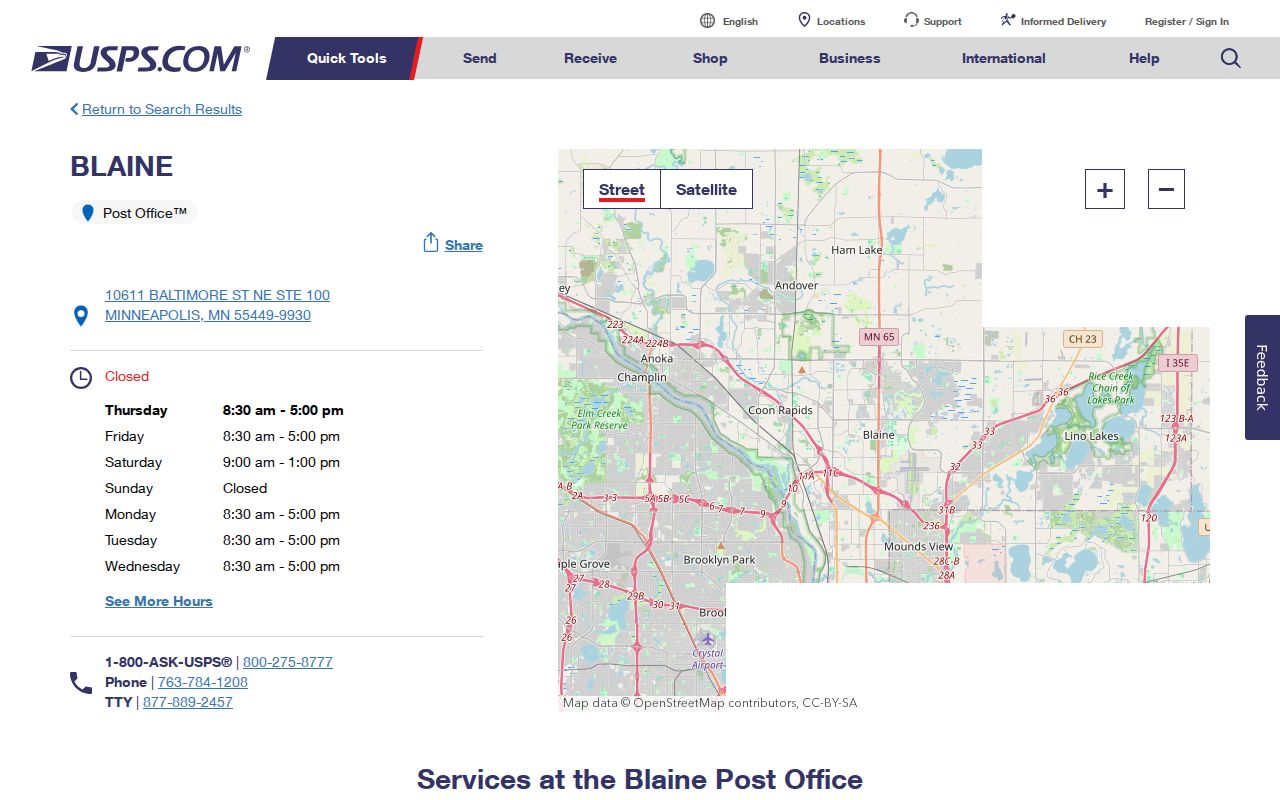 Blaine ZIP code directory reference showing the Blaine USPS station